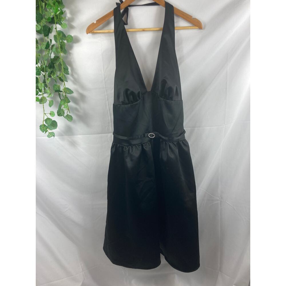 ABS Allen Schwartz Black Satin Halter Dress